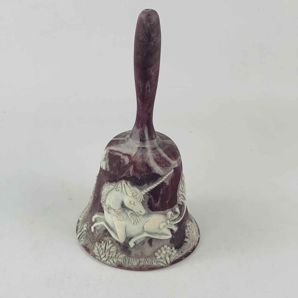 Unicorn Genuine Incolay Stone Bell Rose / White Vintage
